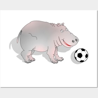 Hippo playing Football Posters and Art